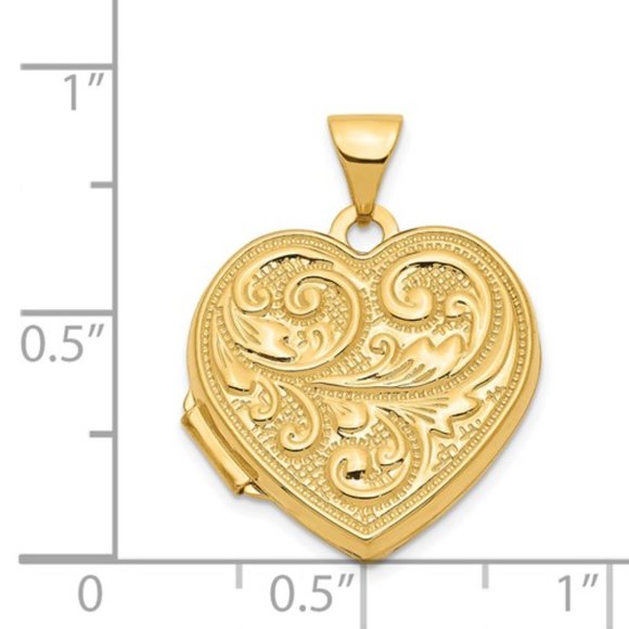 14k Yellow Gold Scrolled LOVE YOU ALWAYS Valentine Heart Locket Pendant Necklace - Picture 5 of 5